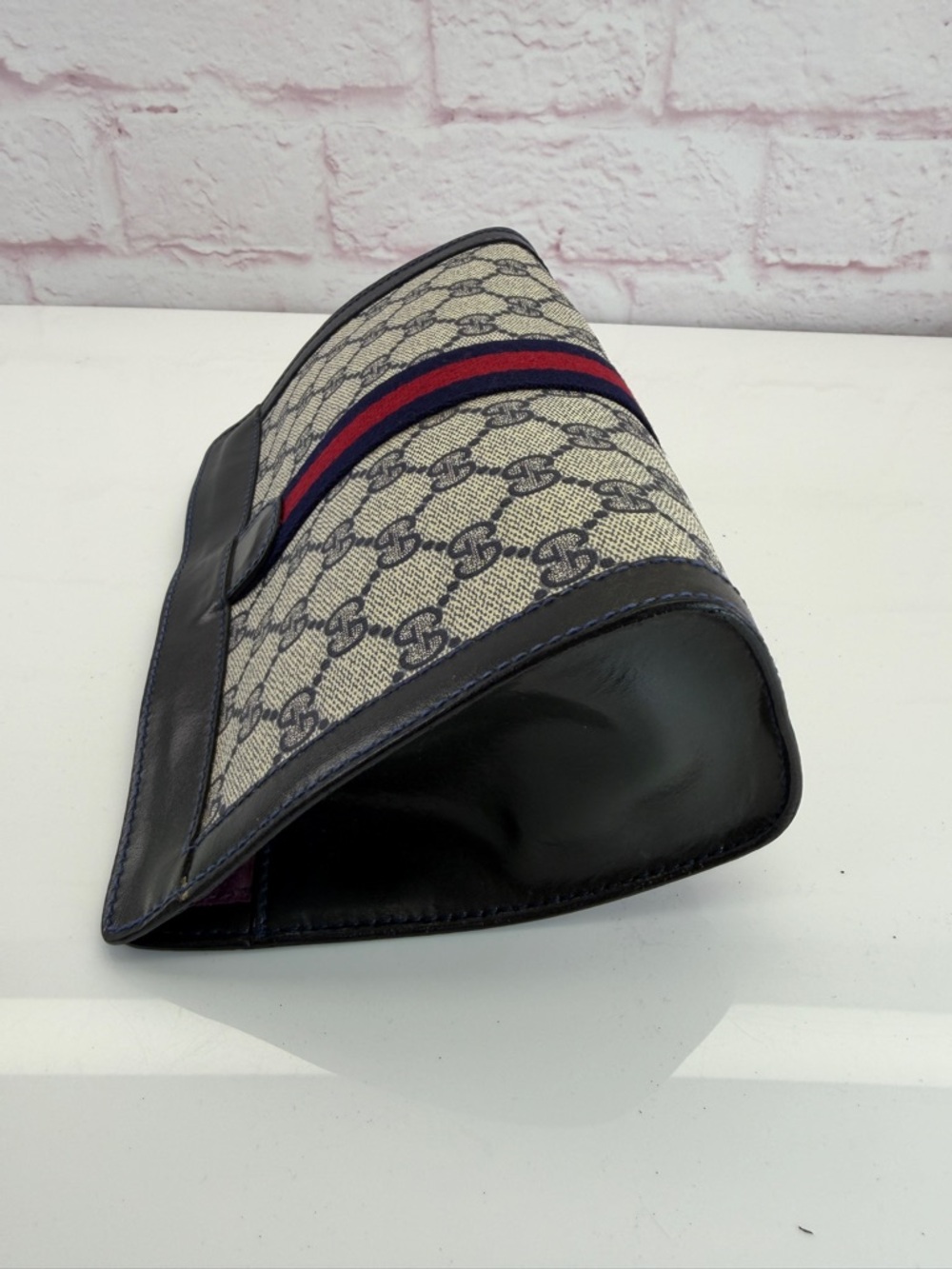 Gucci Vintage Sherry Line Navy-Red Stripe GG Supreme Canvas Clutch - Picture 4 of 11